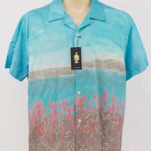 Original Use Men’s Short Sleeve Button Down Hawaiian Shirt XXL Blue Pink